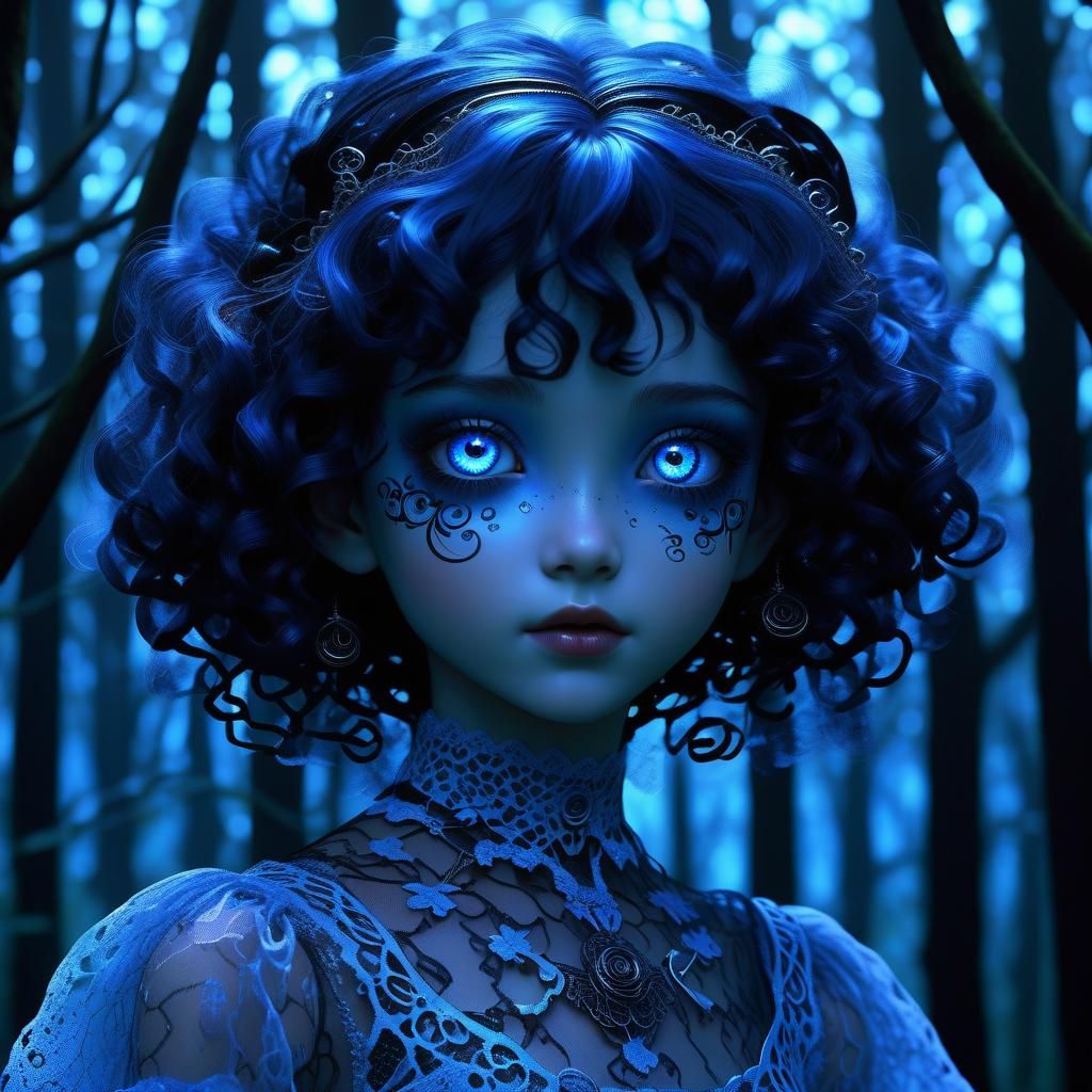 Blue-Eyed Haunted Girl in Anime 3D Style