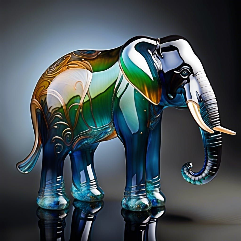 Blown Glass Elephant Sculpture with Delicate Glow
