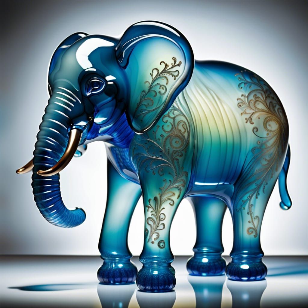 Blown Glass Elephant Sculpture: Translucent Majesty