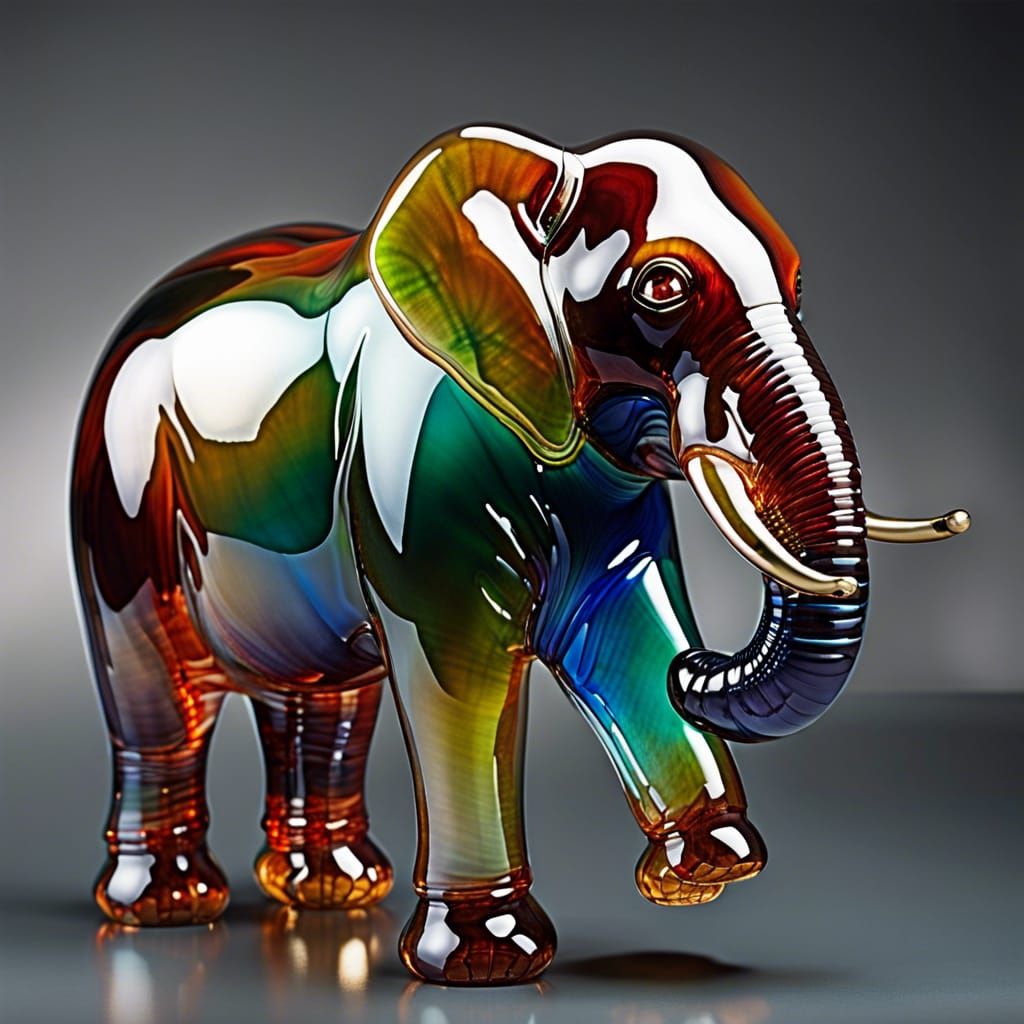 Blown Glass Elephant Sculpture: Translucent Majesty