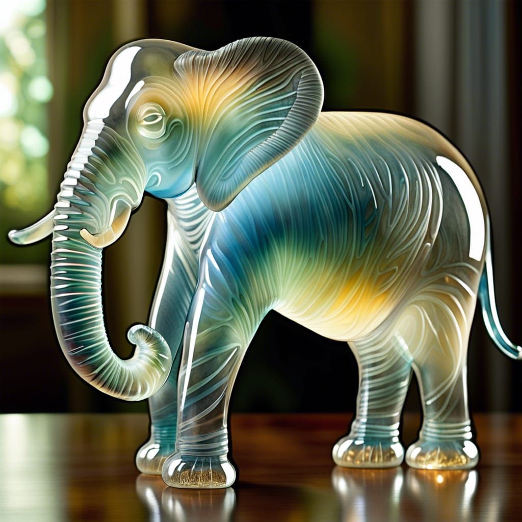Blown Glass Elephant Sculpture with Delicate Glow