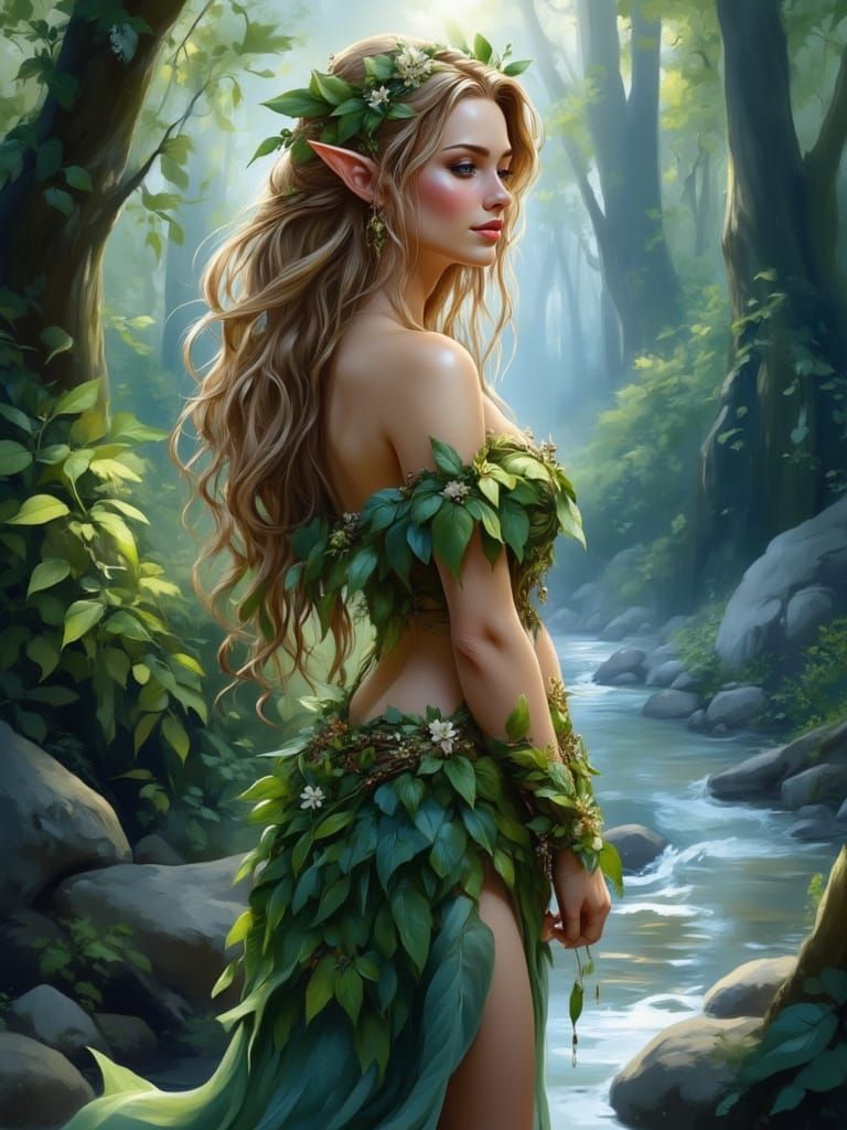 Gorgeous Elf Relaxing by Forest River