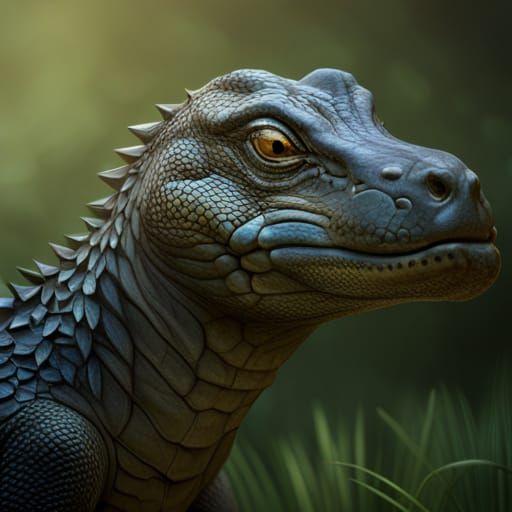 Close-Up Komodo Dragon/Alligator in Detailed Matte Painting