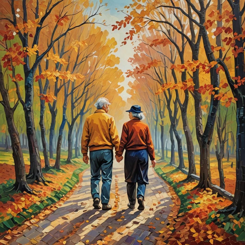 Autumnal Couple in Neo-Impressionist Expressionist Style