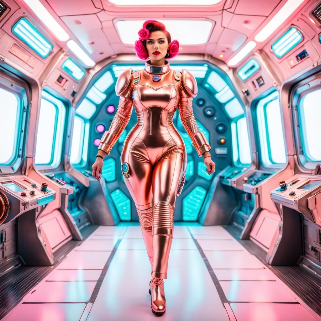 Voluptuous Space Heroine in Retro Sci-Fi Station