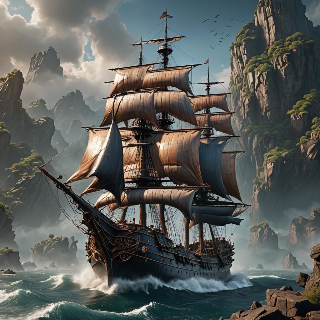 Hyper Realistic Fight Ship in Detailed Matte Painting