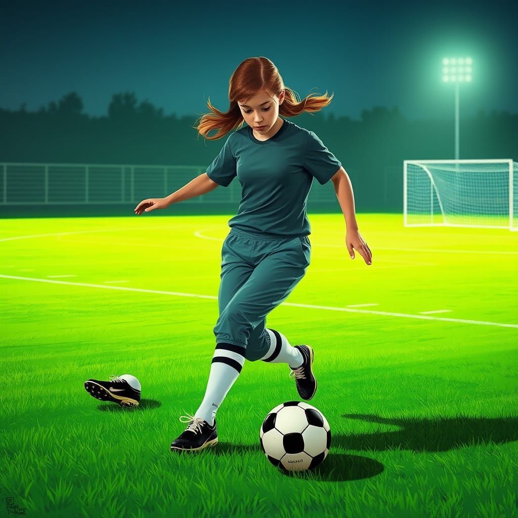 Realistic Cute Girl Scores with Bicycle Kick
