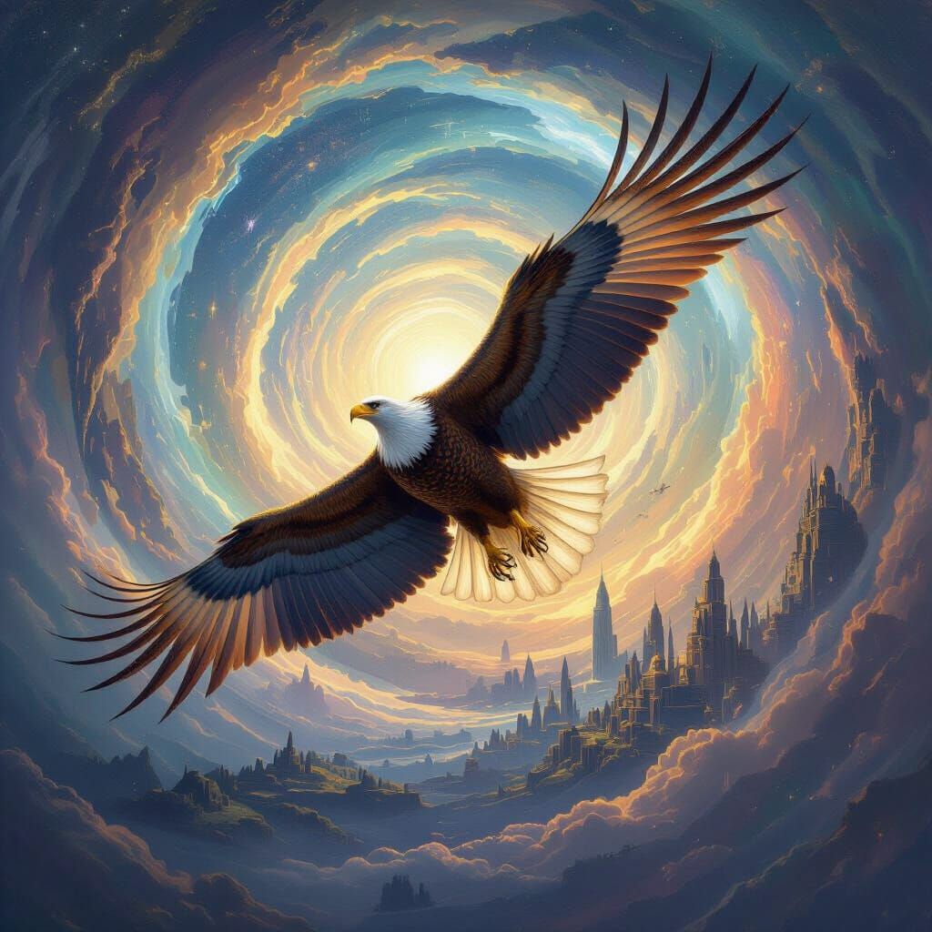 Eagle Soaring Through Time Vortex: Psychedelic Art