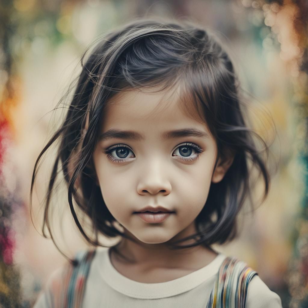 Girl Portrait with Watercolour Accents in Photographic Style