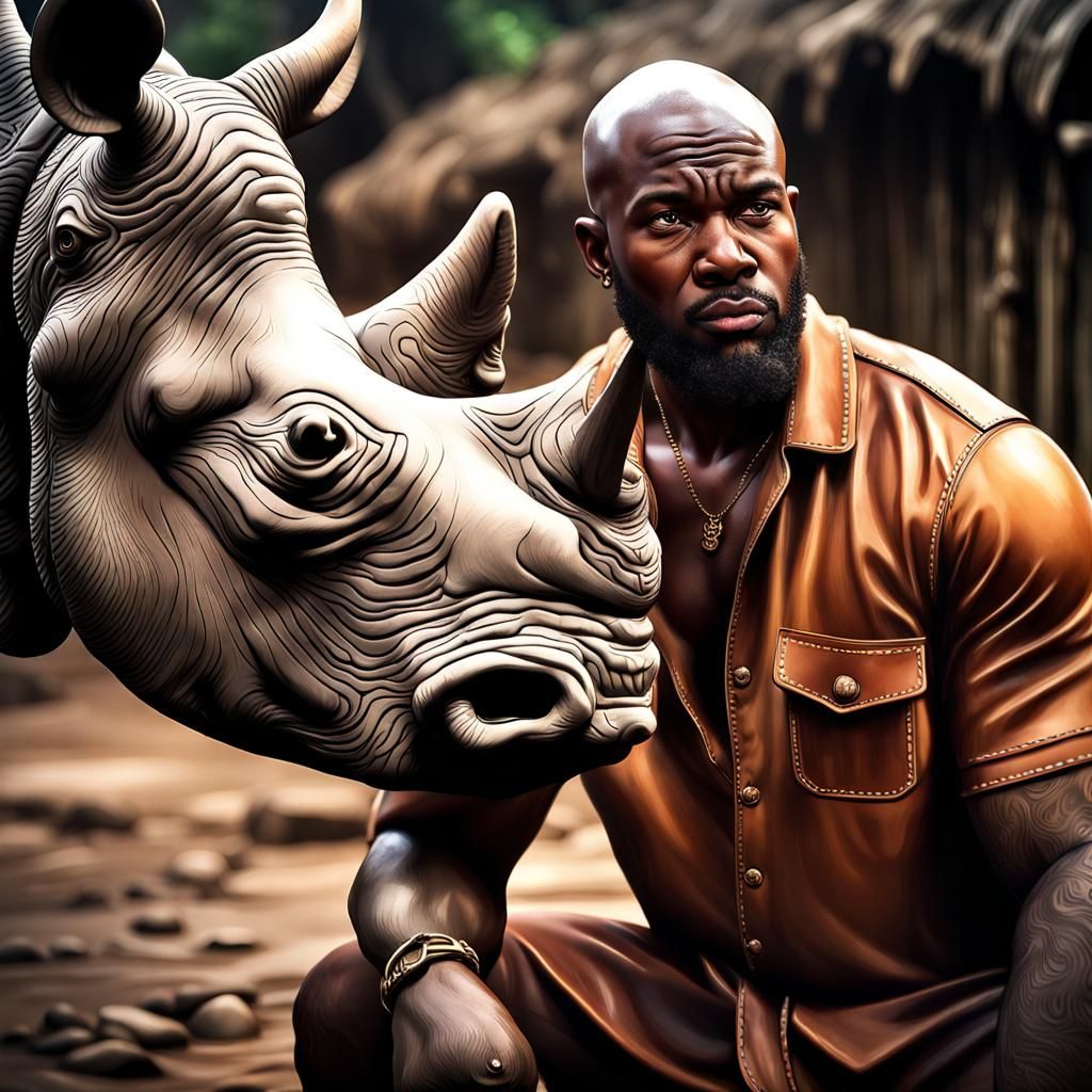 man with rhino