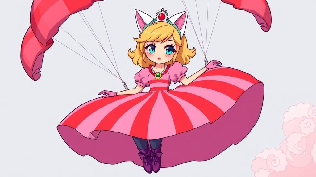 Princess Floats with Dress Parachute, Cartoon Anime Style