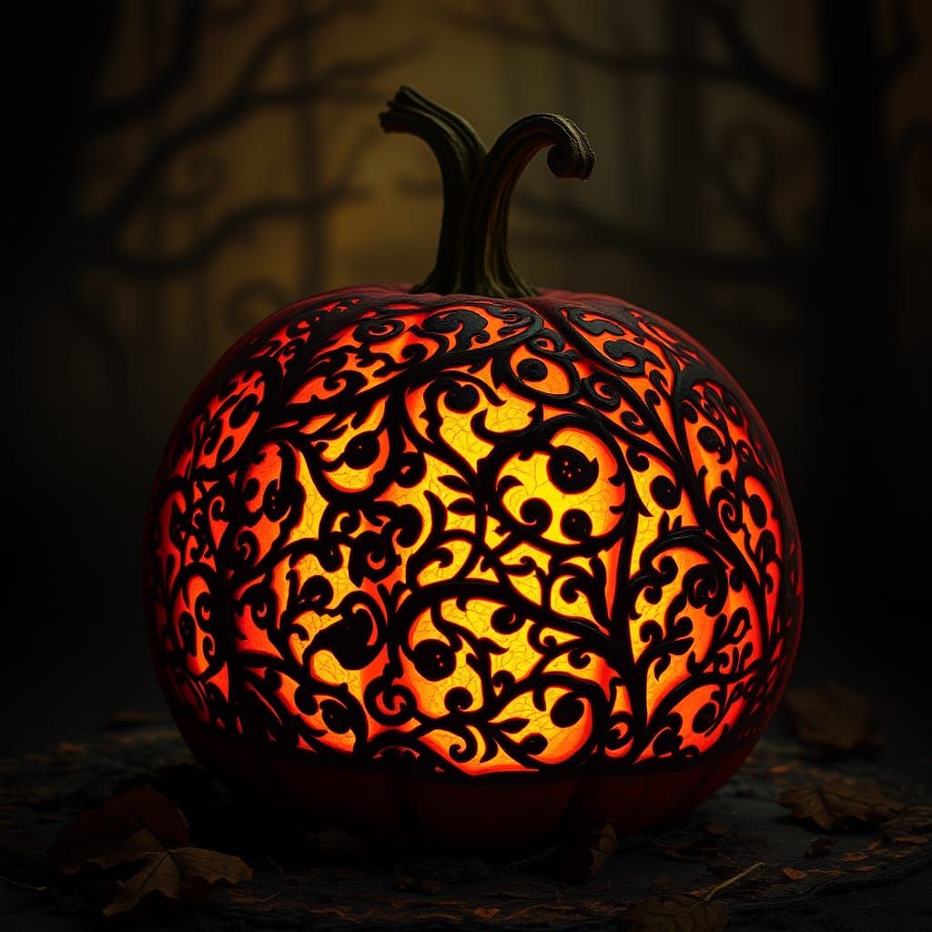Ornate Halloween Pumpkin in Gothic Engraving Style