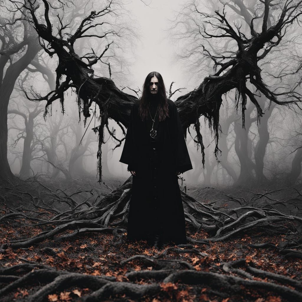 Moody Goth in Dead Leaves, Monochrome Photography