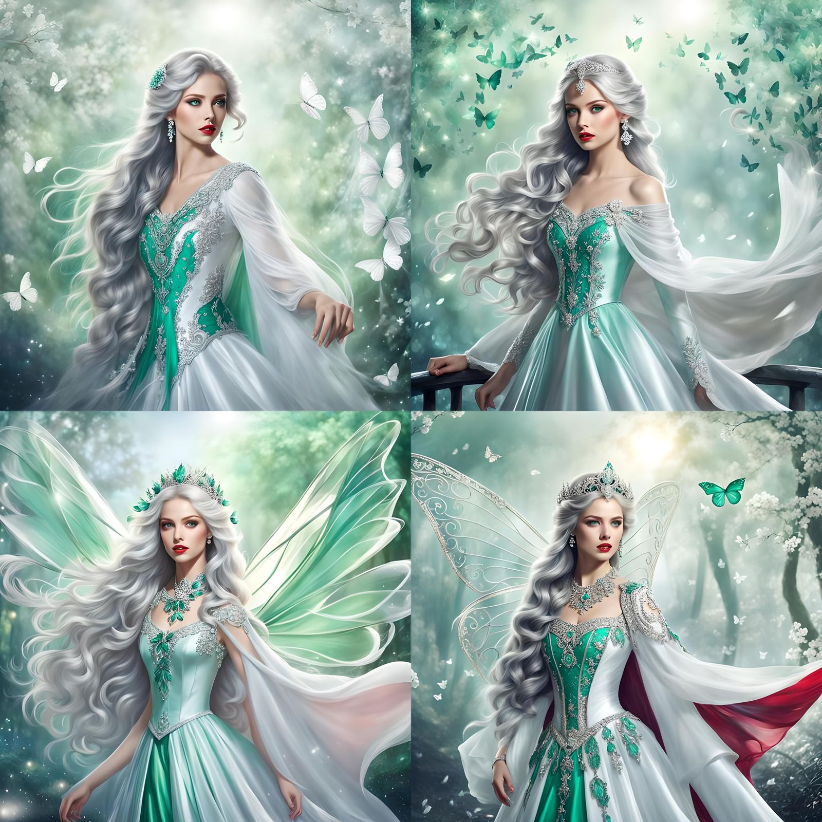 Fairy in Palm with Silver Hair, Digital Art