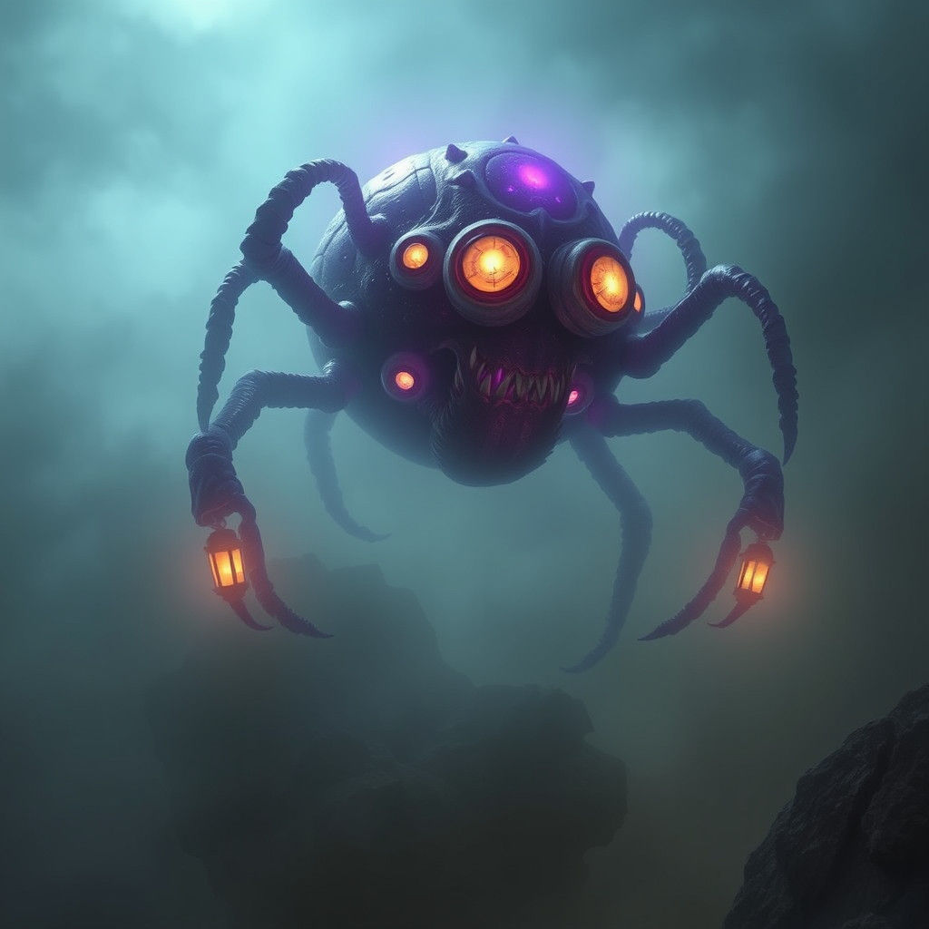 Ethereal Purple Beholder in Swirling Fog