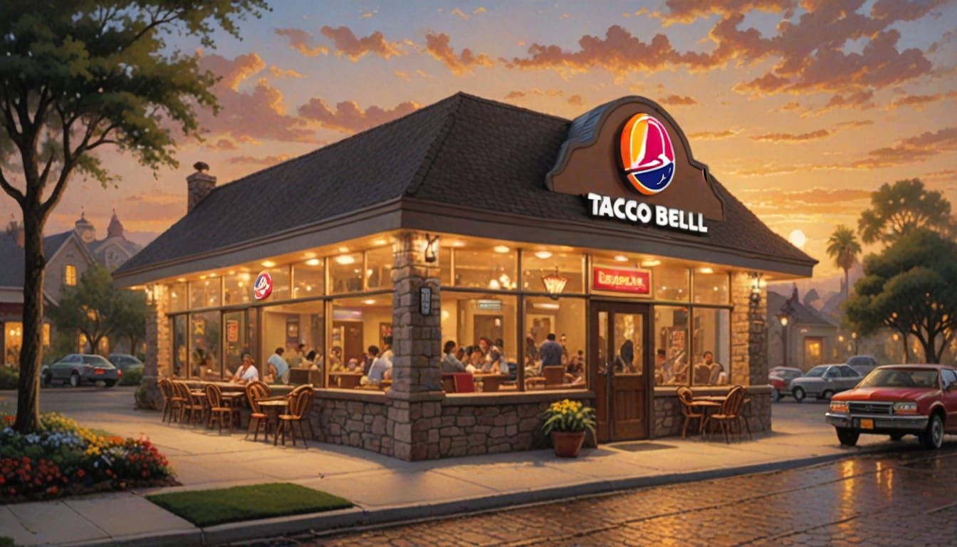 Taco Bell Restaurant in Thomas Kinkade Style