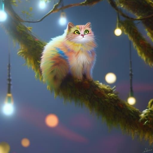 Moonlit Owl in Tree: Digital Gouache Street Art