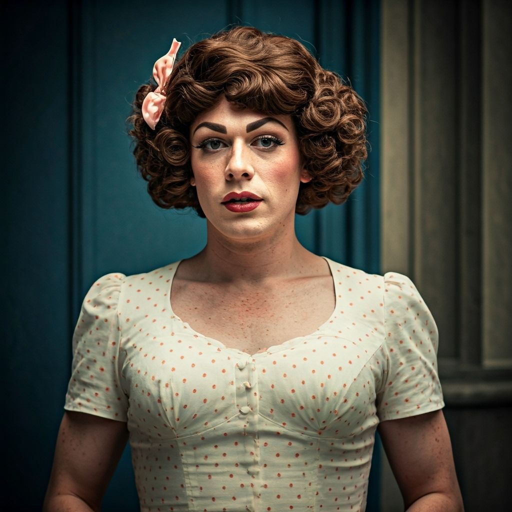 Vintage Portrait of Crossdressing Boy and Girl in Polka Dres...