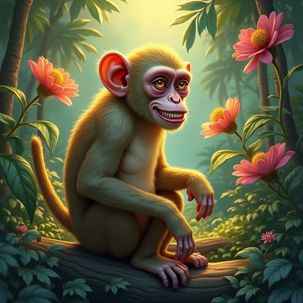 Mystical Monkey with Piercing Eyes in Surreal Style