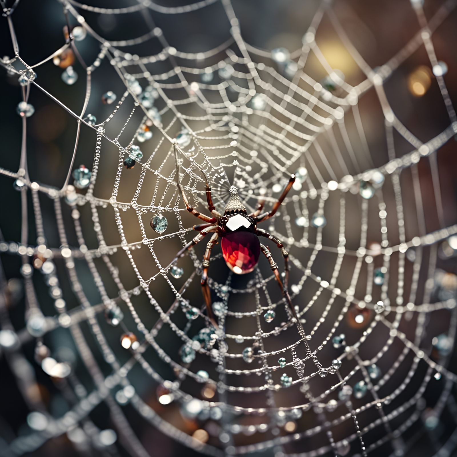 Gems Adorn a Detailed Spiderweb in Sharp Focus
