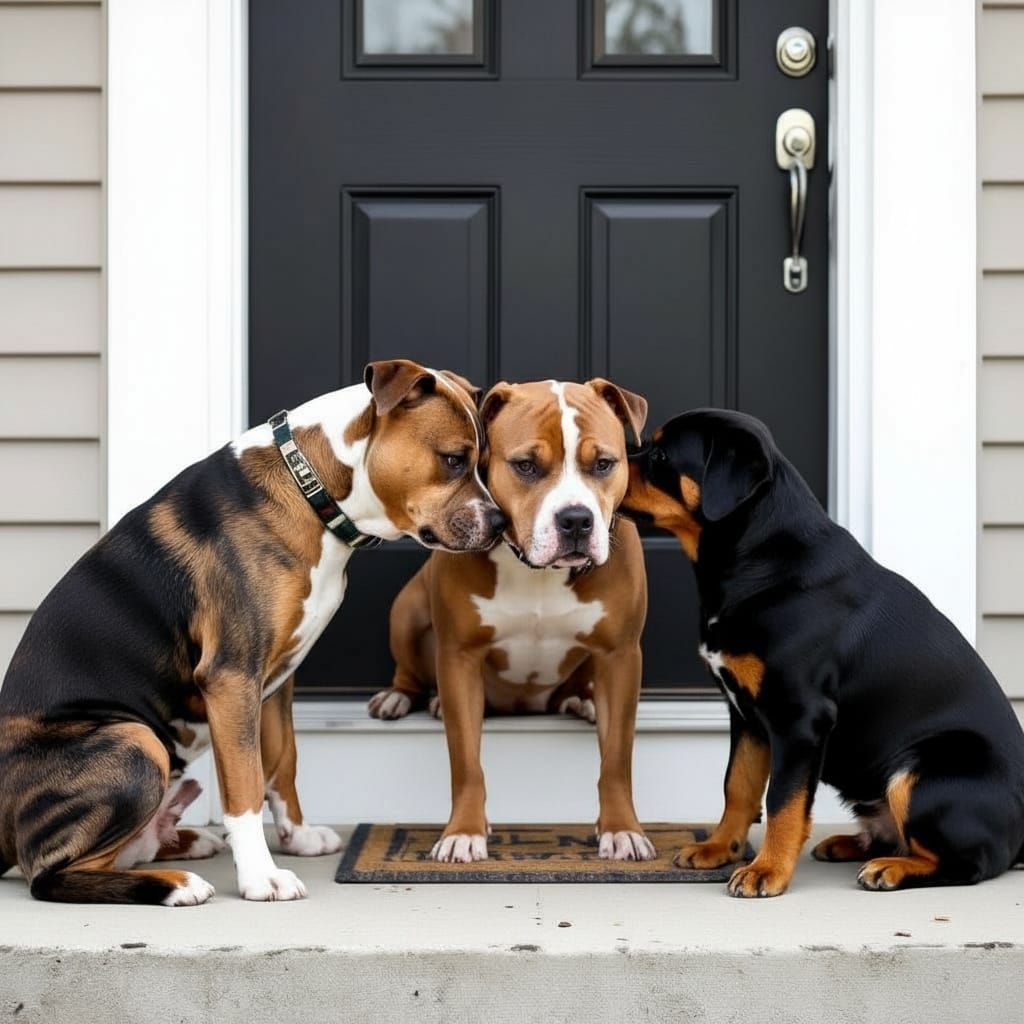 Aggressive Dogs Scratching at Front Door on Porch