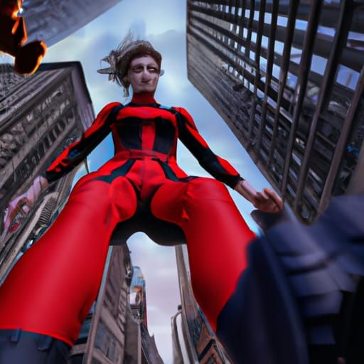 450-Meter Giant Woman Walks Through City, Realistic Photo