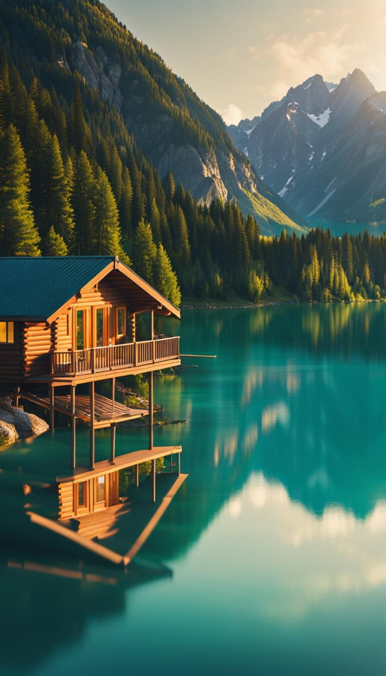Summer Cabin on Azure Lake: Professional Photography