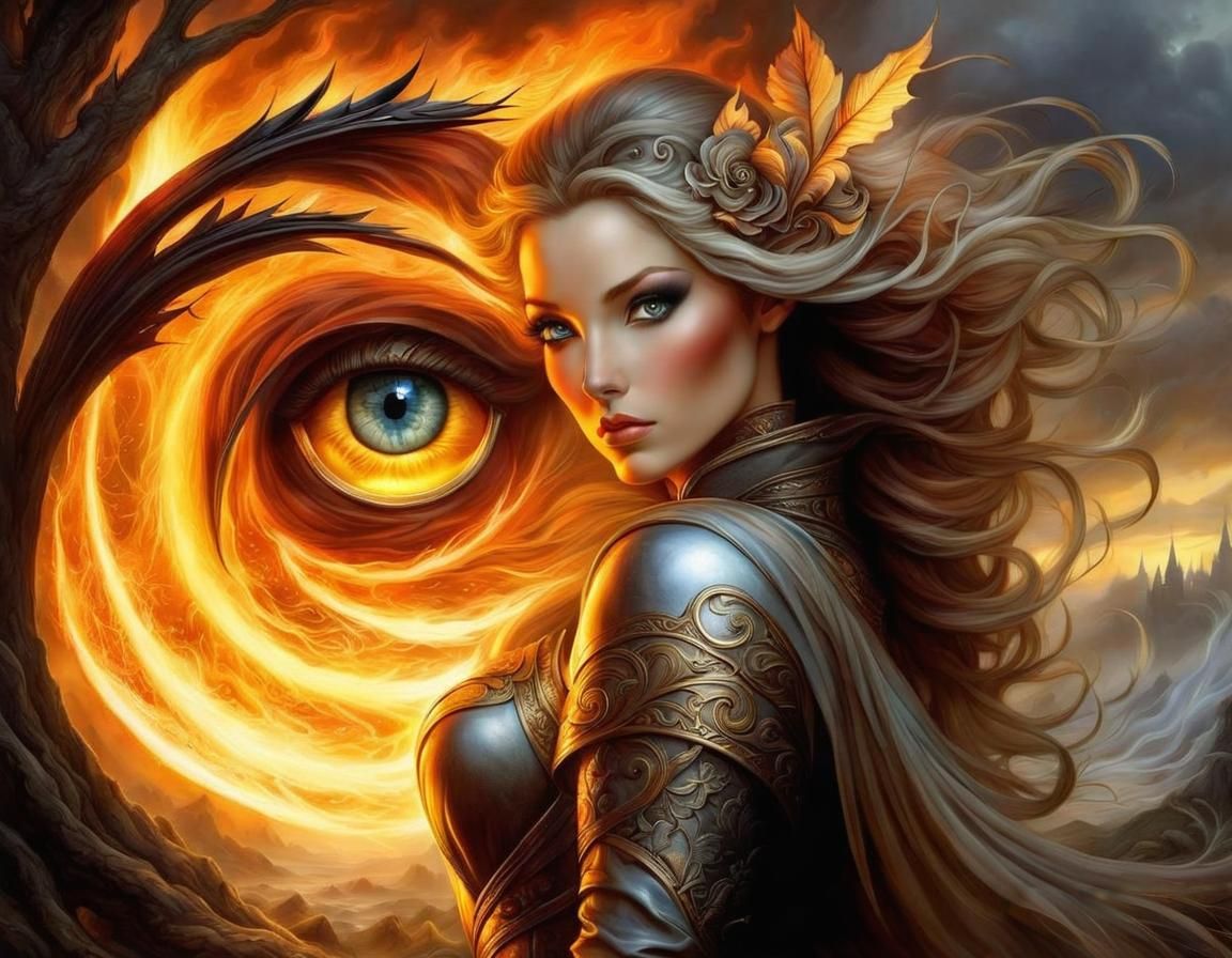 Magical Fairytale World with Fire Tornadoes in HDR