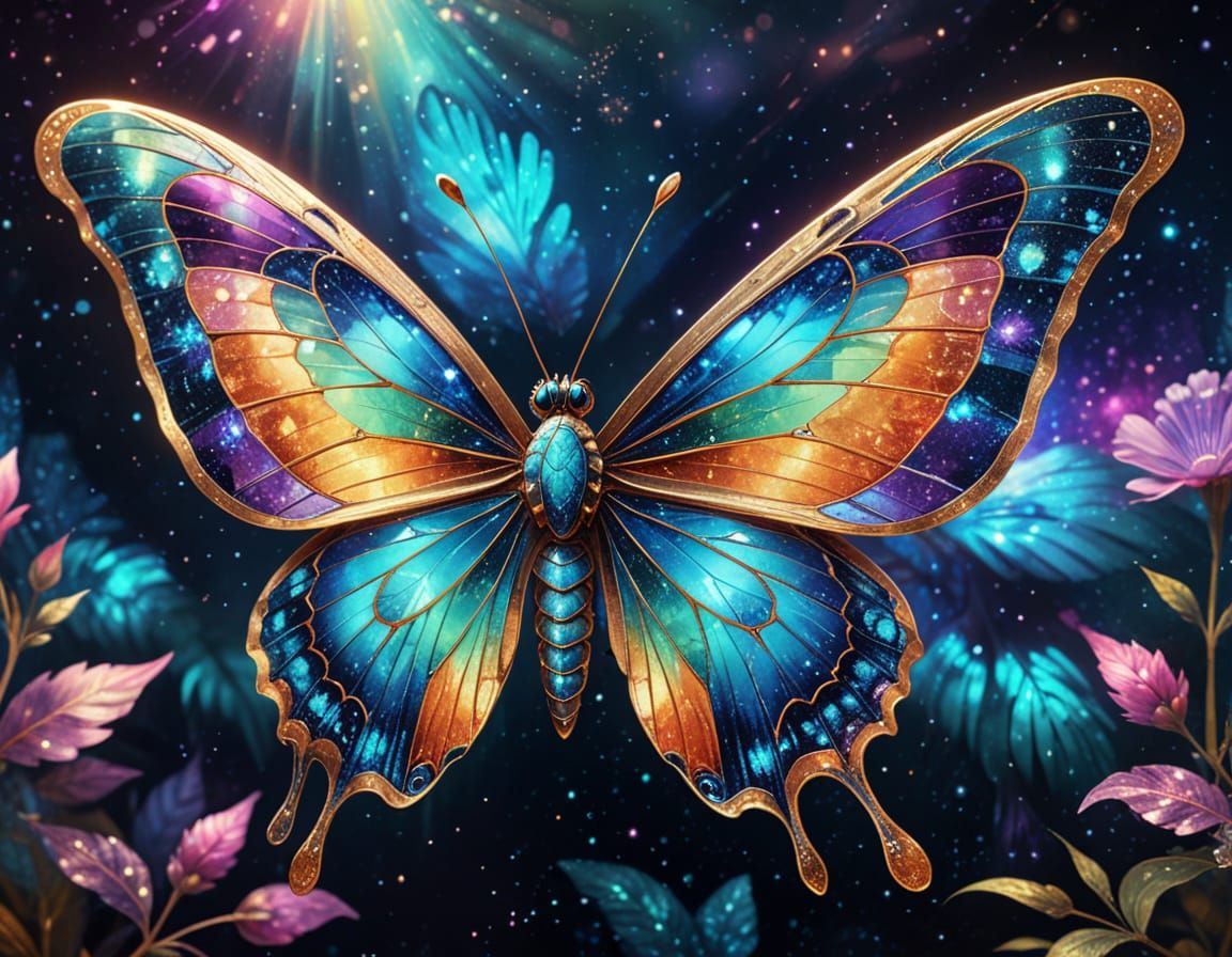 Art Deco Butterfly with Iridescent Wings