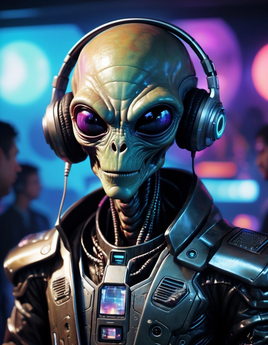 Alien DJ Prism Head in Hyperrealistic Sci-Fi Style