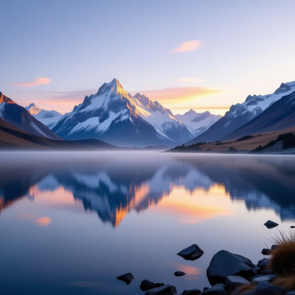 Hyperrealistic Mountain Landscape at Dawn