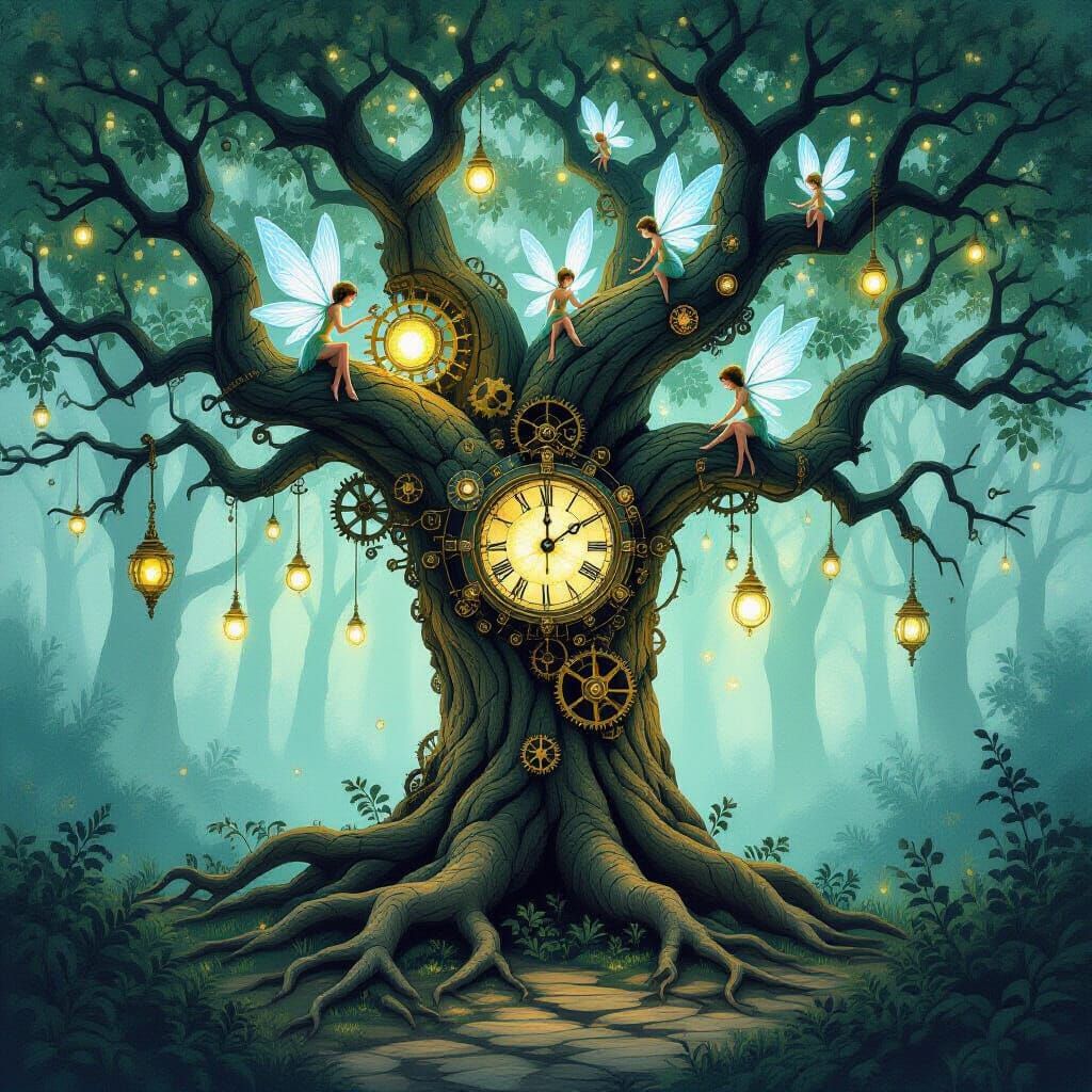 Clockwork Oak Tree in Enchanted Forest