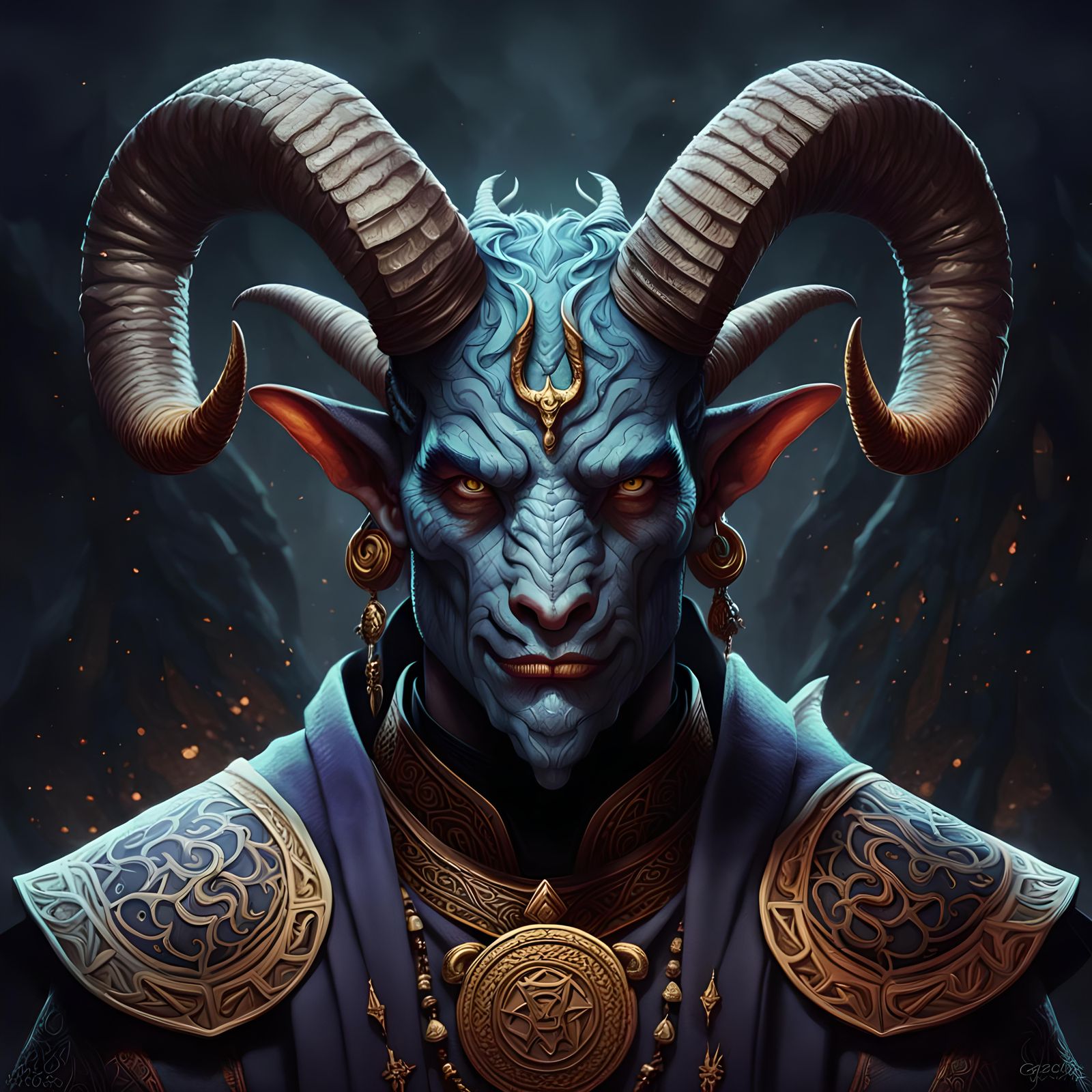 Tiefling Monk Portrait in Hyperdetailed Digital Art