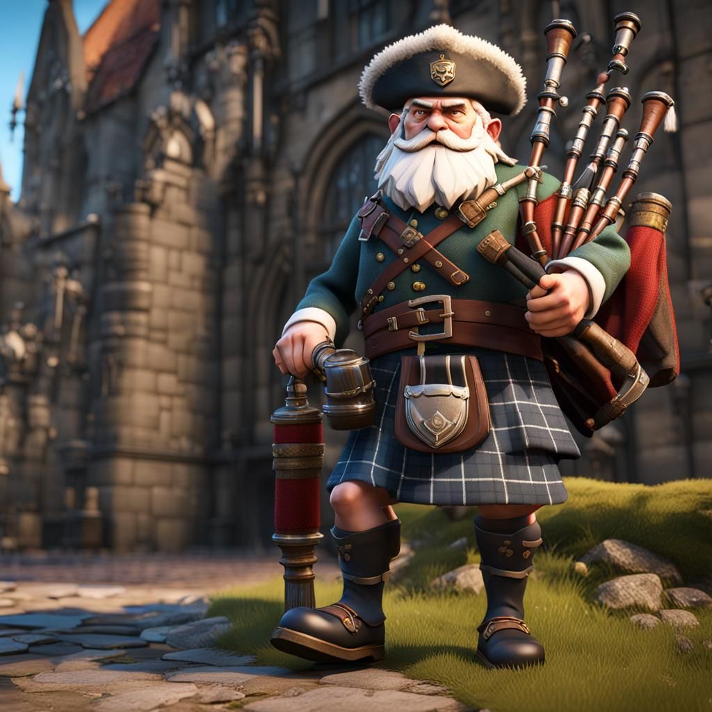Scottish Warrior with Bagpipes in Detailed 3D