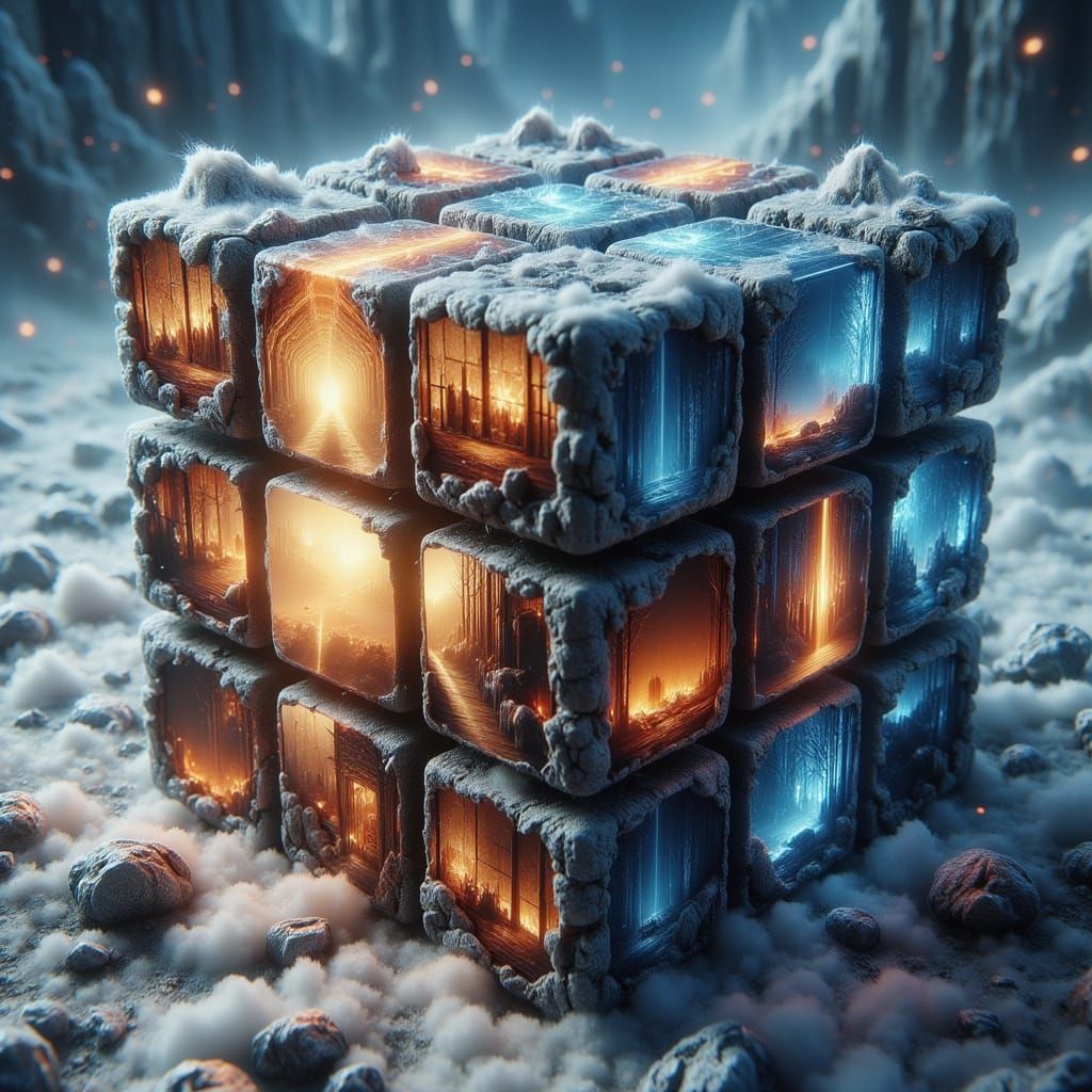 Surreal Rubik's Cube with Seasonal Scenes