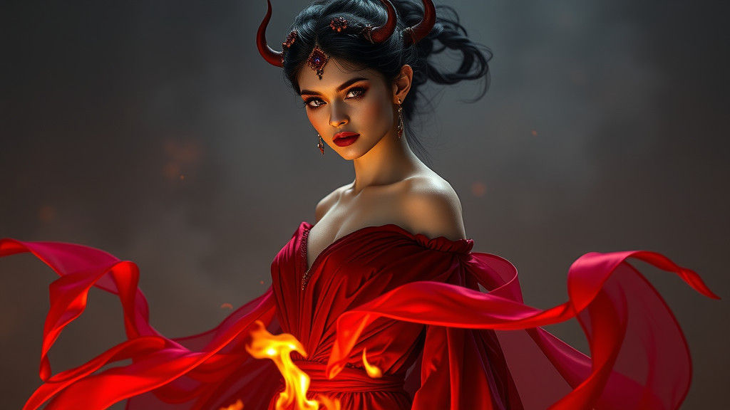Regal Hellish Princess in Crimson Gown