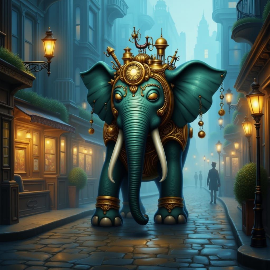 Steampunk Elephant in Victorian London Street