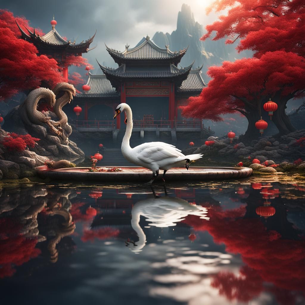 Swan and Dragon in Fantasy Concept Art