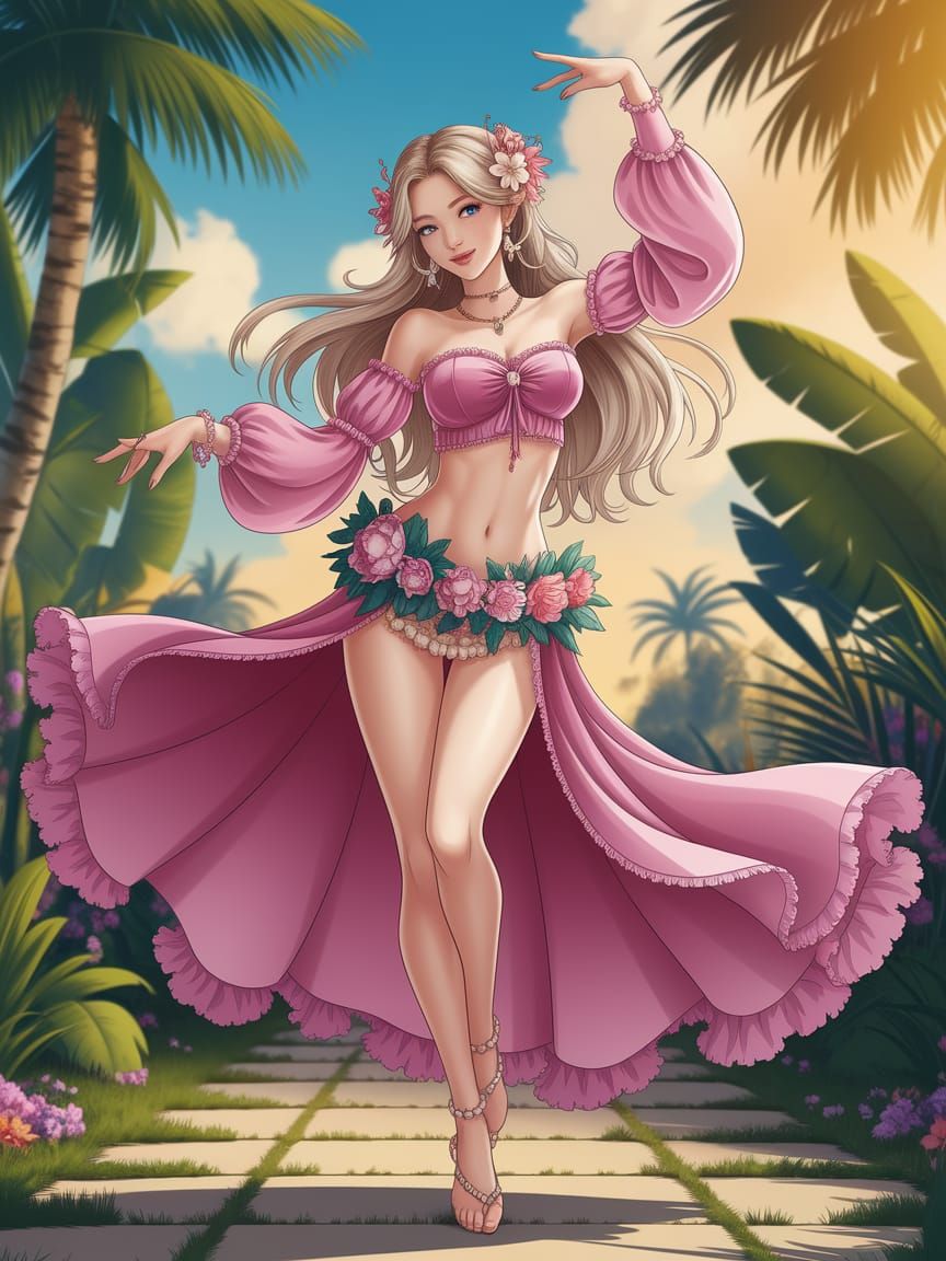 Korean Woman Samba Dancer in Anime Style