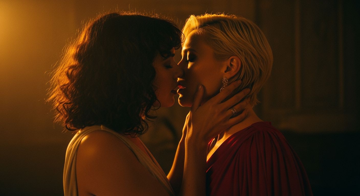 Romantic Kiss in Cinematic Film Style