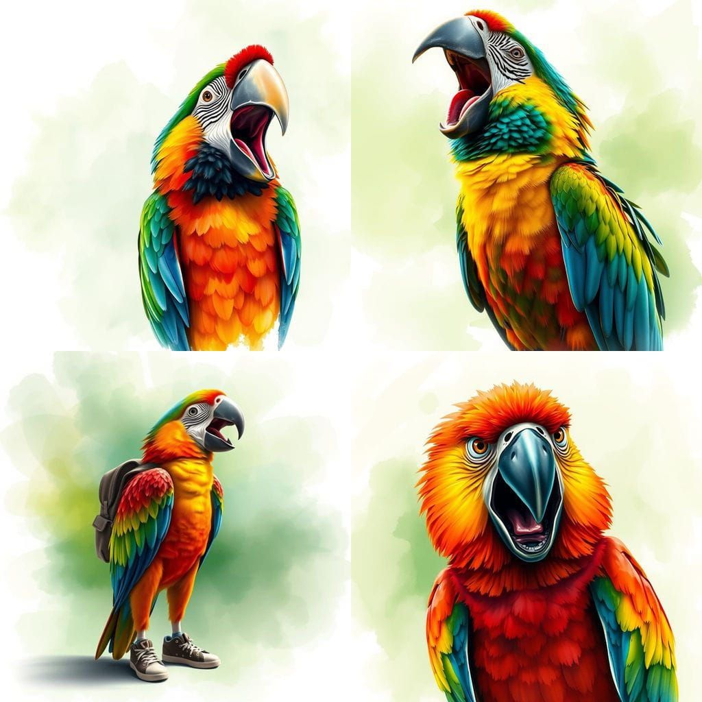 Screaming Macaw Bird with Open Mouth, Photorealistic