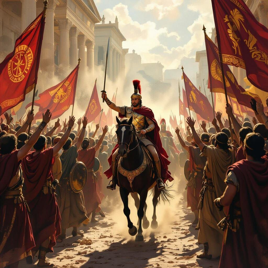 Alexander The Great's Triumphant Return, Cinematic Oil Paint...