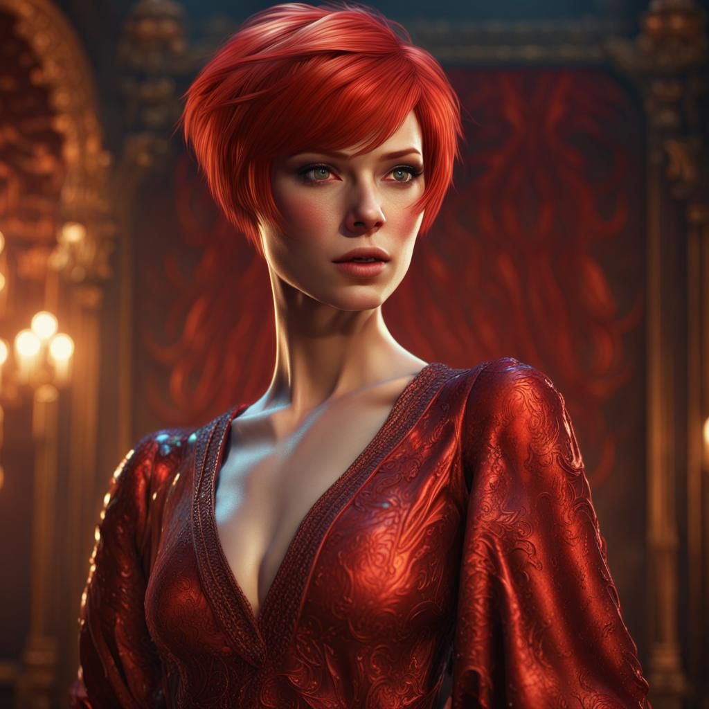 Red-Haired Beauty in Silk Outfit: 3D Rendered Fantasy Art