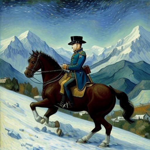 Napoleon Crossing the Alps in Van Gogh Style