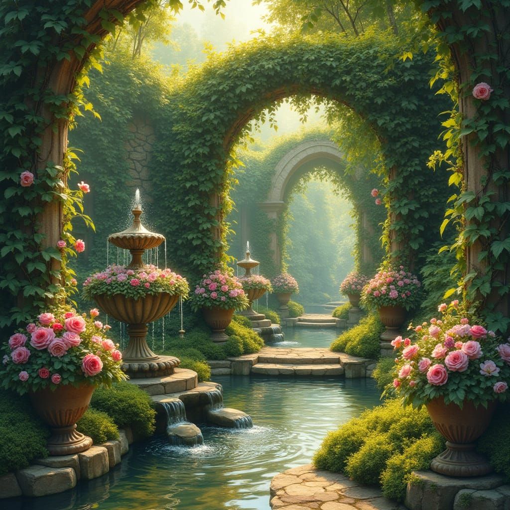 Whimsical Dreamscapes: Enchanted Gardens with Blooming Flowe...