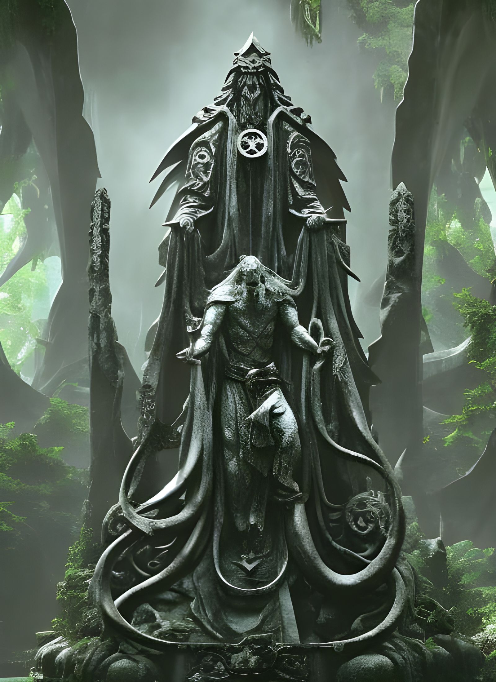 Lovecraftian Statue of an Outer God in Jungle