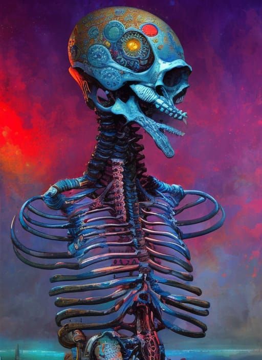 Psychedelic Portrait Painting of Phyrexian Cyborg