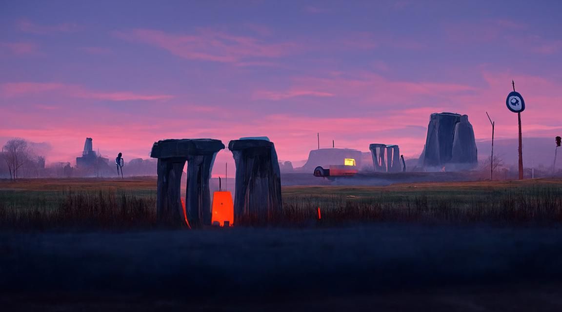 Stonehenge at Dusk: Stålenhag Inspired Scene