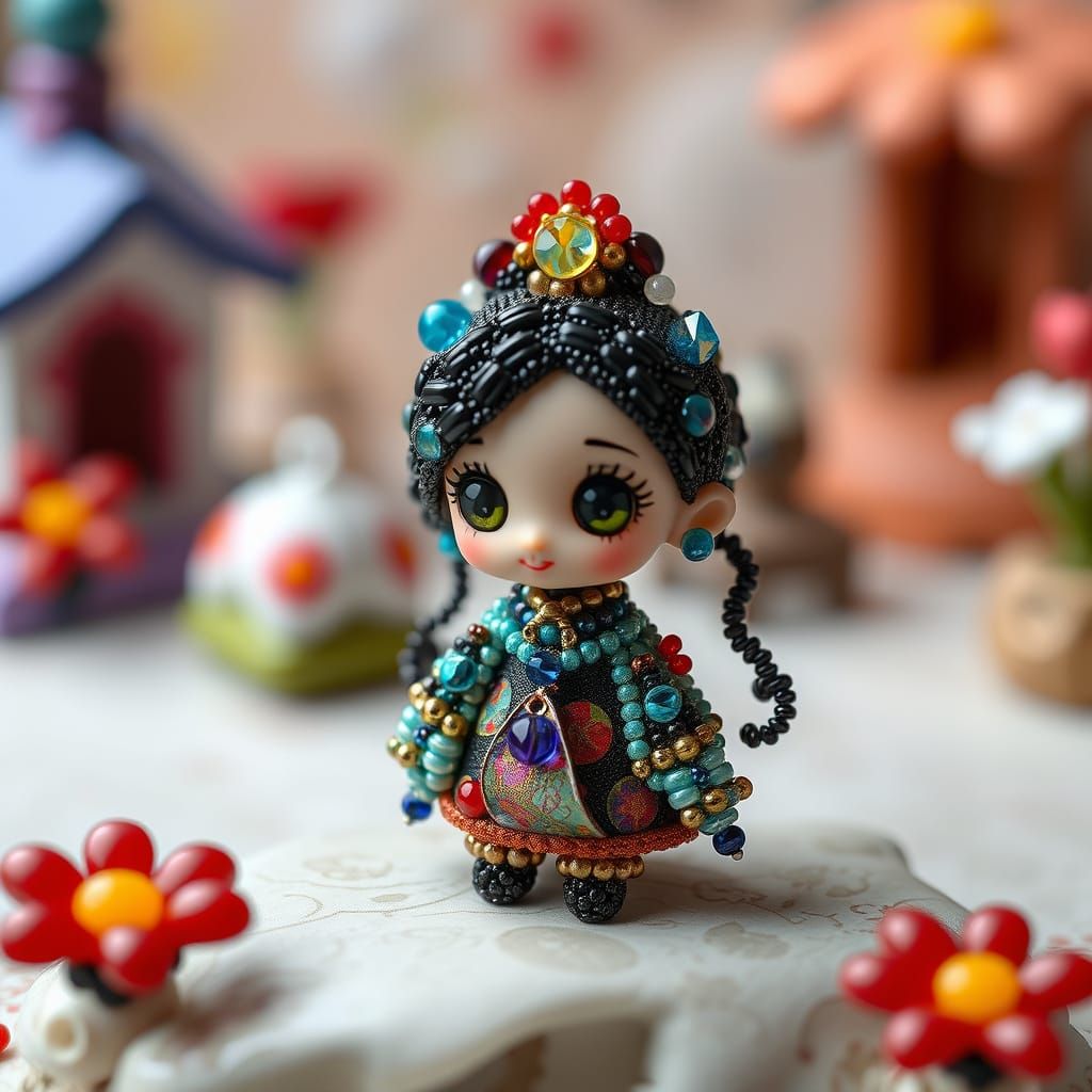 Colorful Beaded Figurine Inspired by Japanese Patterns