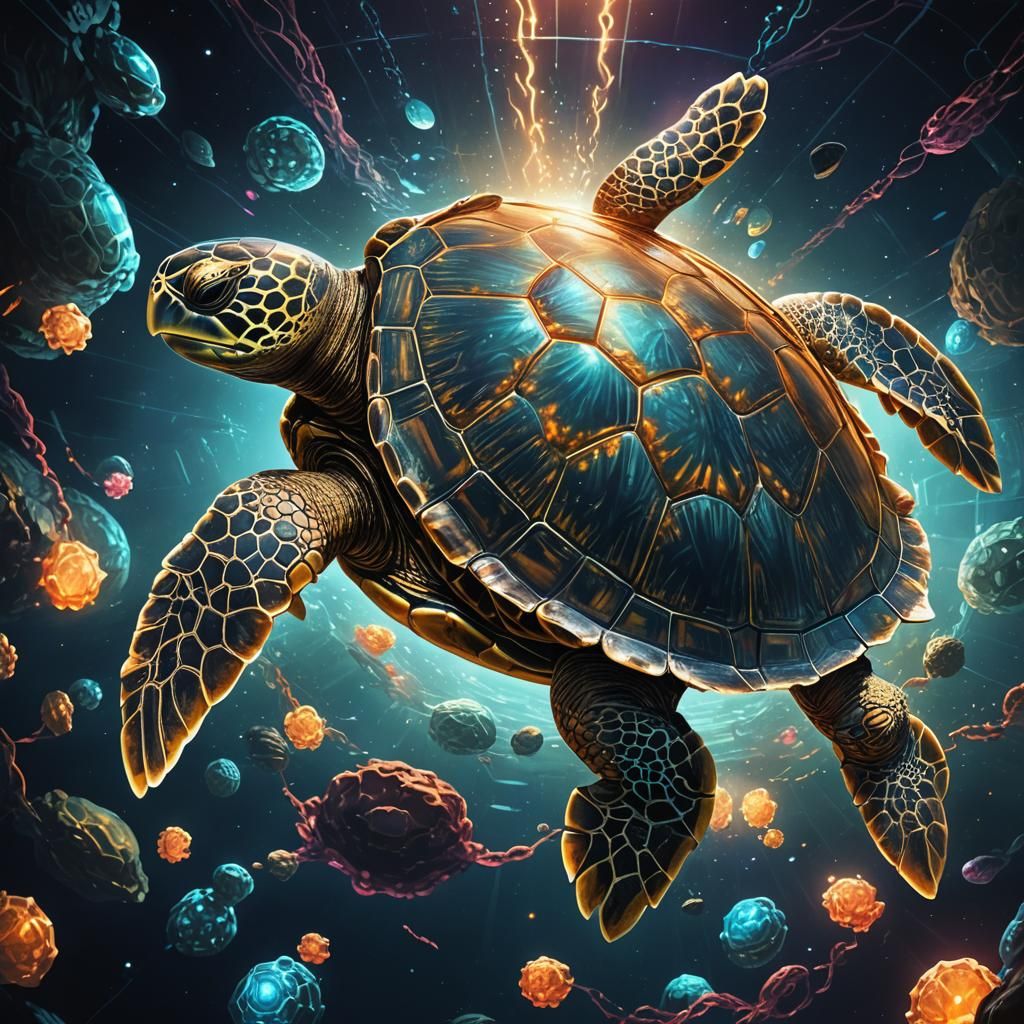 Colossal Bio-Mechanical Turtle Drifting Through Space